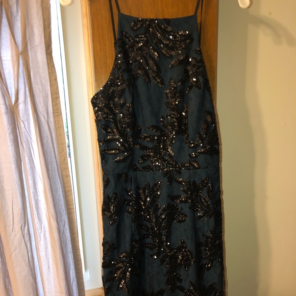 Aqua with black sequins midi dress - Picture 2 of 3